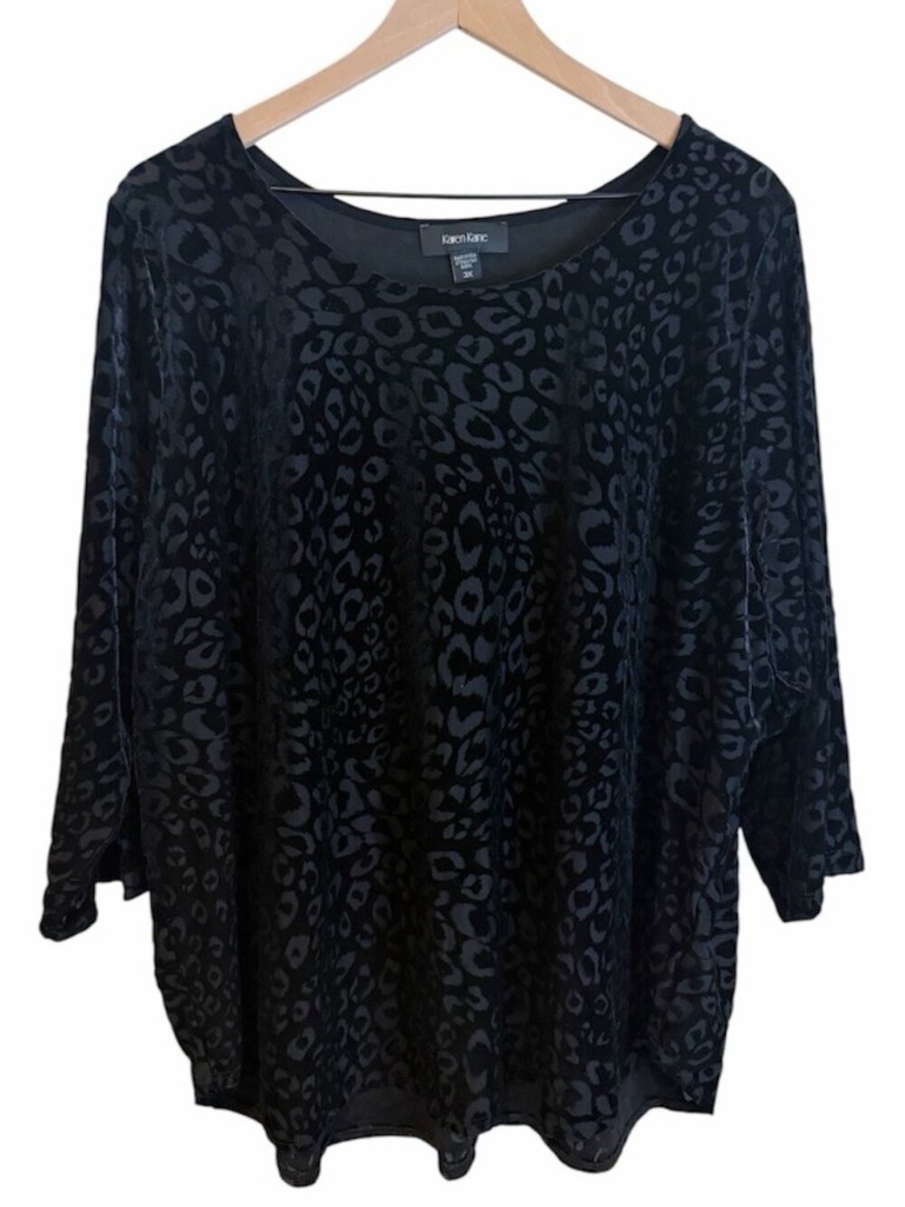 Karen Kane Black Animal Print Stretch Knit Blouse Top 3X Dressy Elegant Burnout